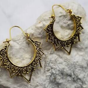 Gold Lotus Lace Hoops Earrings